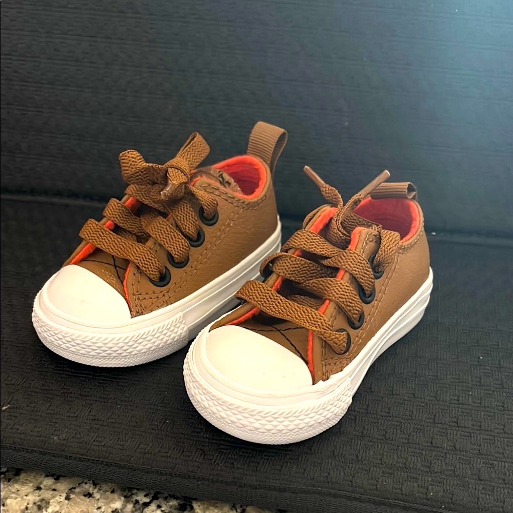 Brand New Baby Converse Brown and White Sneakers Classic Low-Top Design